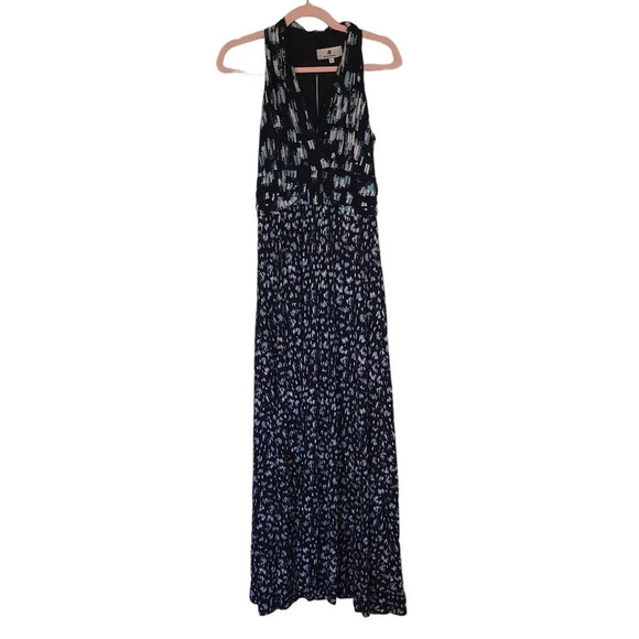 LABEL RITU KUMAR Maxi Dress Sleeveless Size 2 V Neck Black Blue - Picture 1 of 7